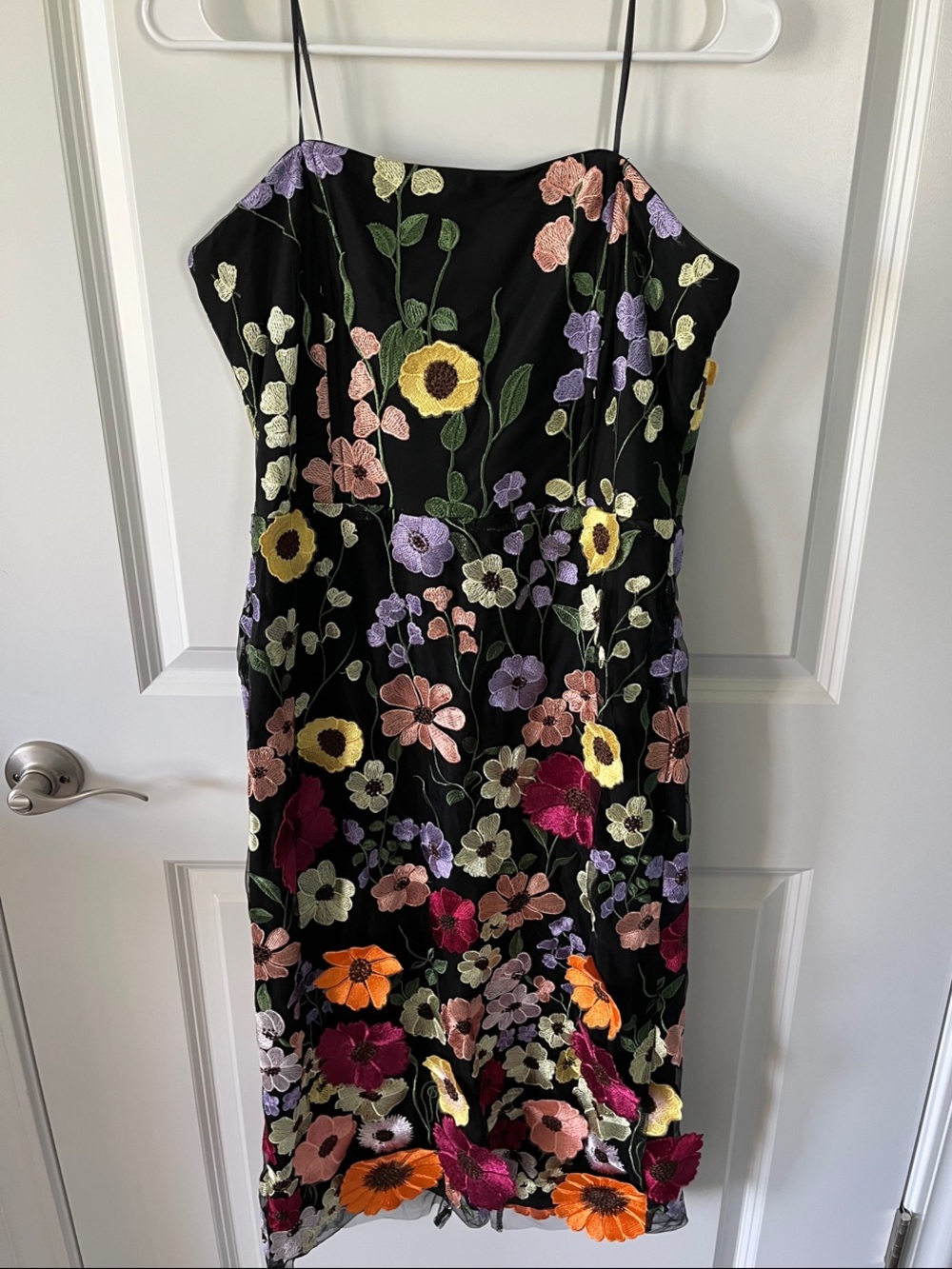 Adelyn Rae Black Strapless Floral Embroidered Dress